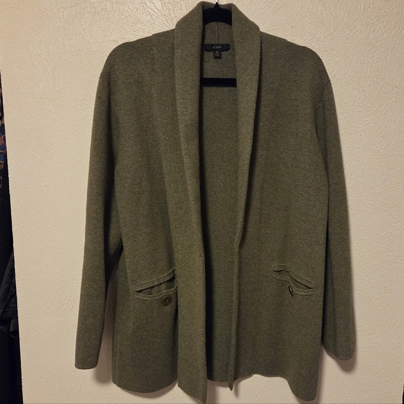 J. Crew Camille sweater-blazer shawl collar AL234 Women's Small Green Wool Blend - Picture 8 of 8